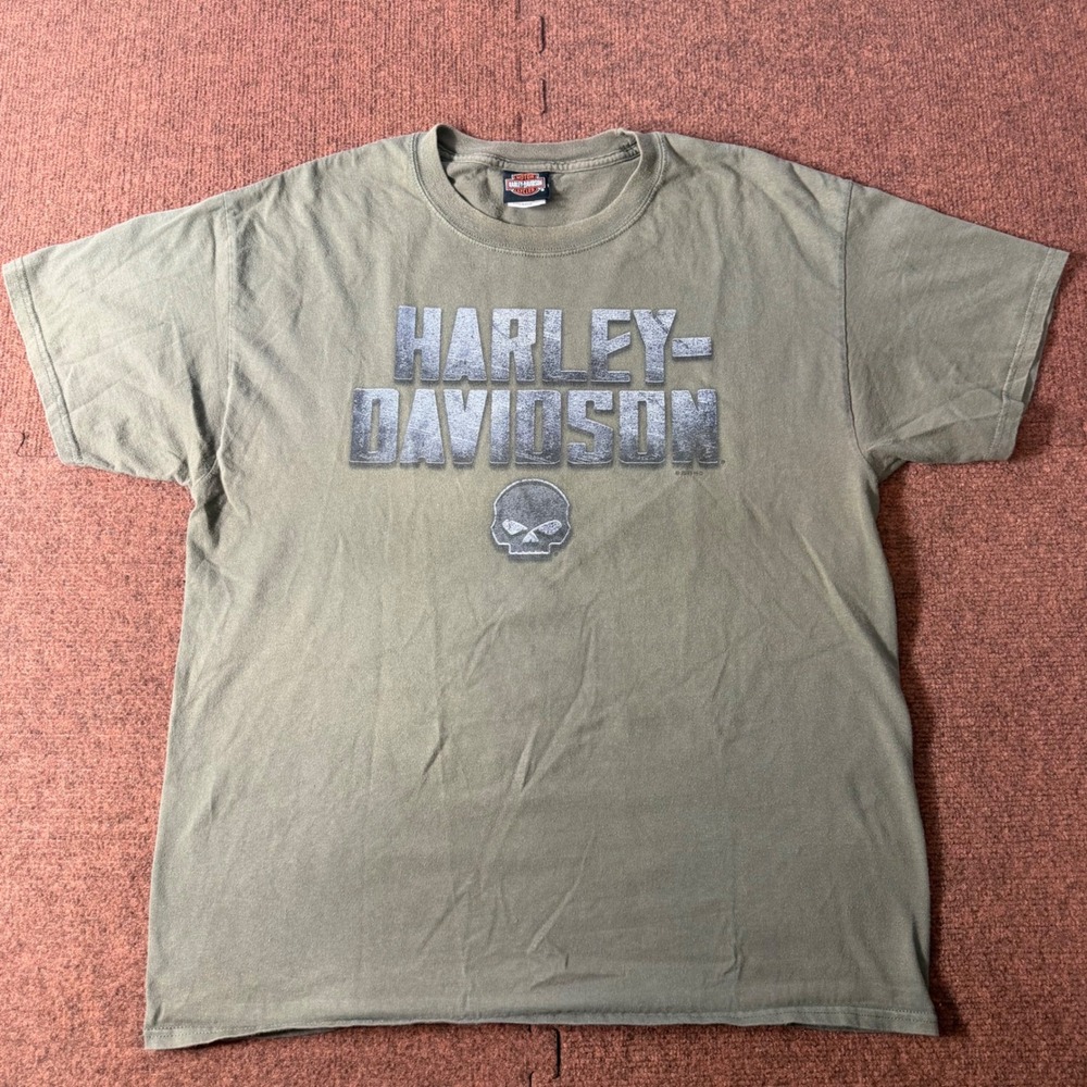 Harley Davidson Willie G Skull Graphic Shirt Mens Large Olive Green RK Stratman